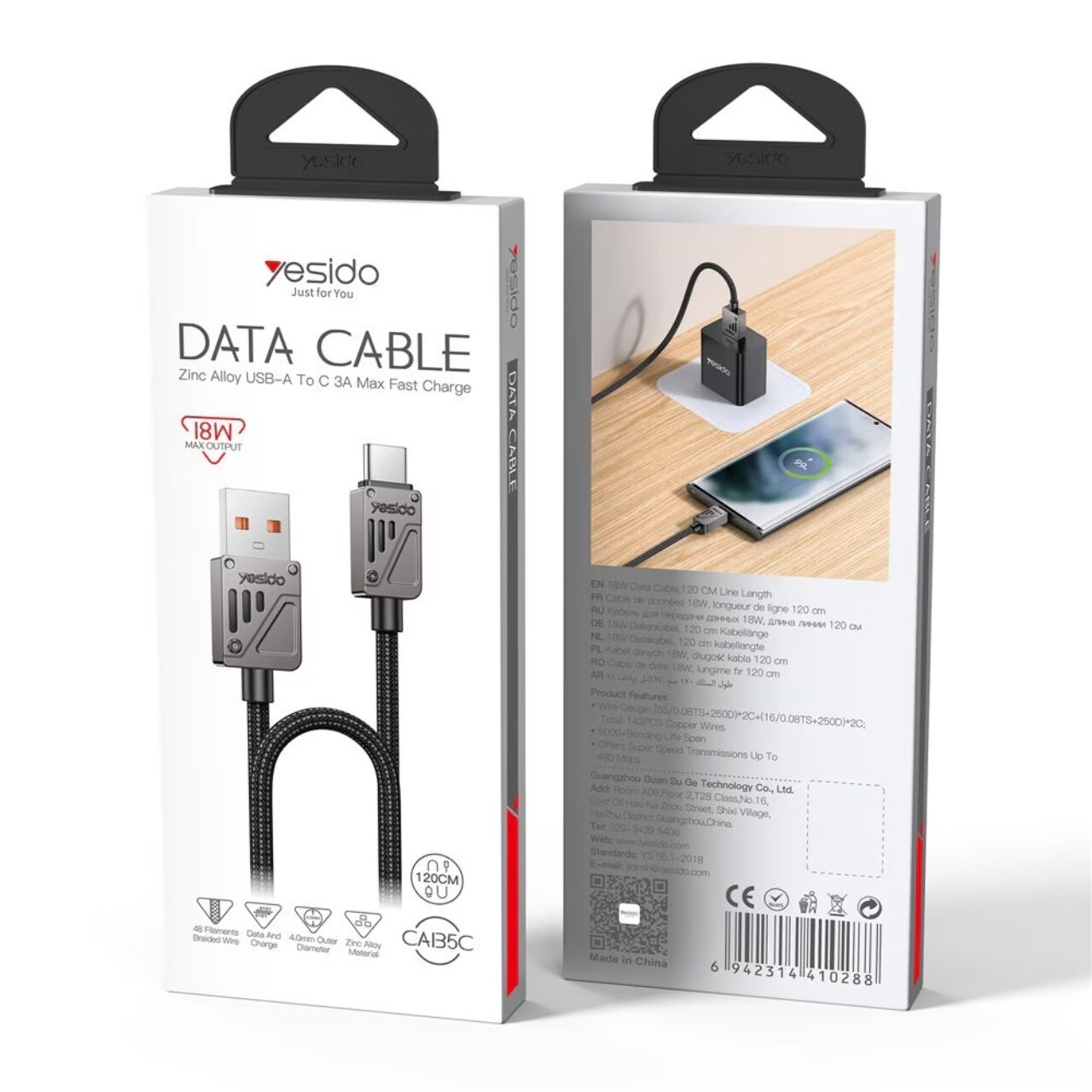 Yesido CA135 C 1 2 M 18 W USB To Type C Fast Charging