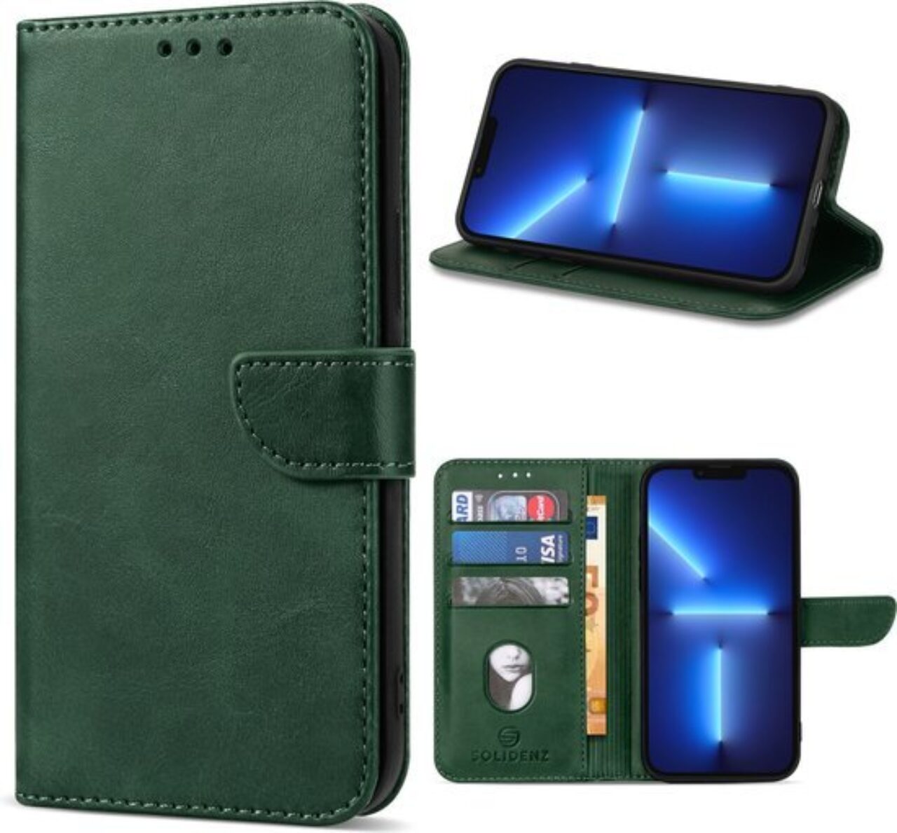 Book Case HQ Green For i Phone 15 Pro 16 15 14 13