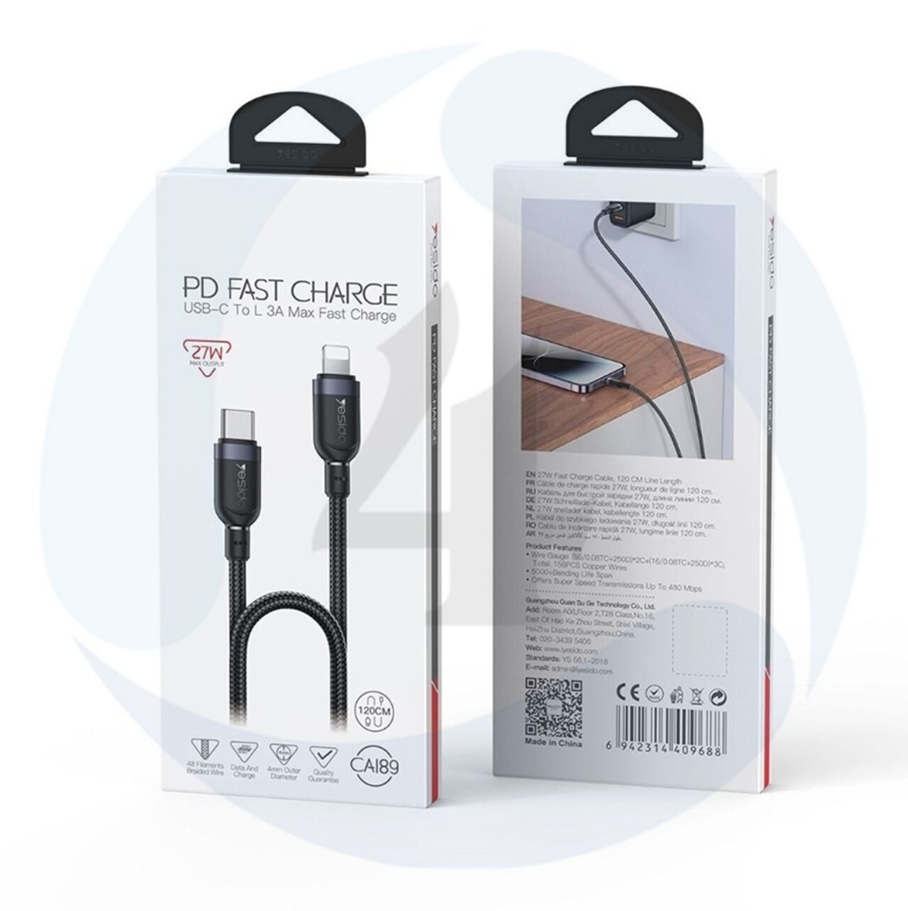 Yesido CA189 Type C To Lightning Cable 1 2m 27 W Fast Charging