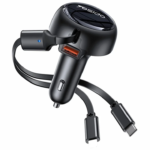 Yesido 53 W Fast Car Charger With USB Port and 2 in 1 Retractable i Phone and Type C Cable Y61