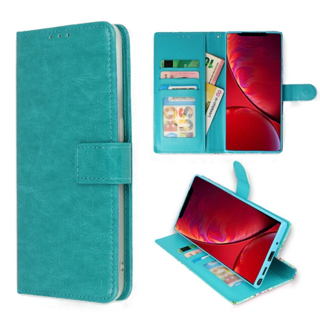 AAA boek turquoise-hoesje-case-schutzhulle-coque-cover-smartphone-book case-boekmodel