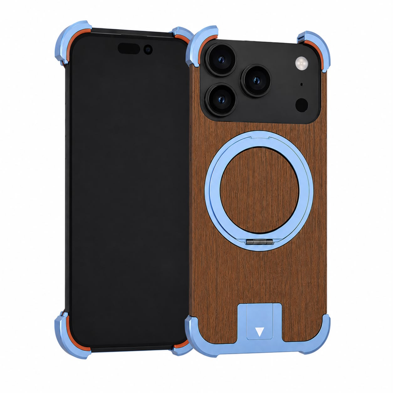 Hard Case Dark Wood Blue Ring For i Phone