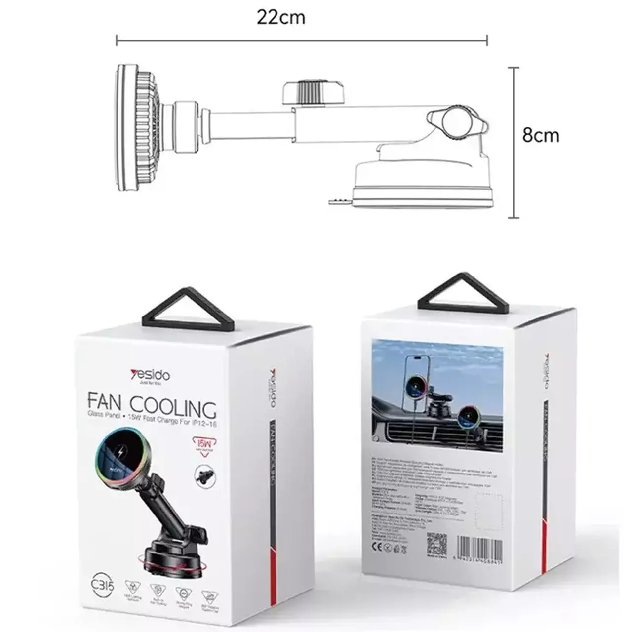 Yesido C315 RGB Cooling Wireless Charging Car Holder