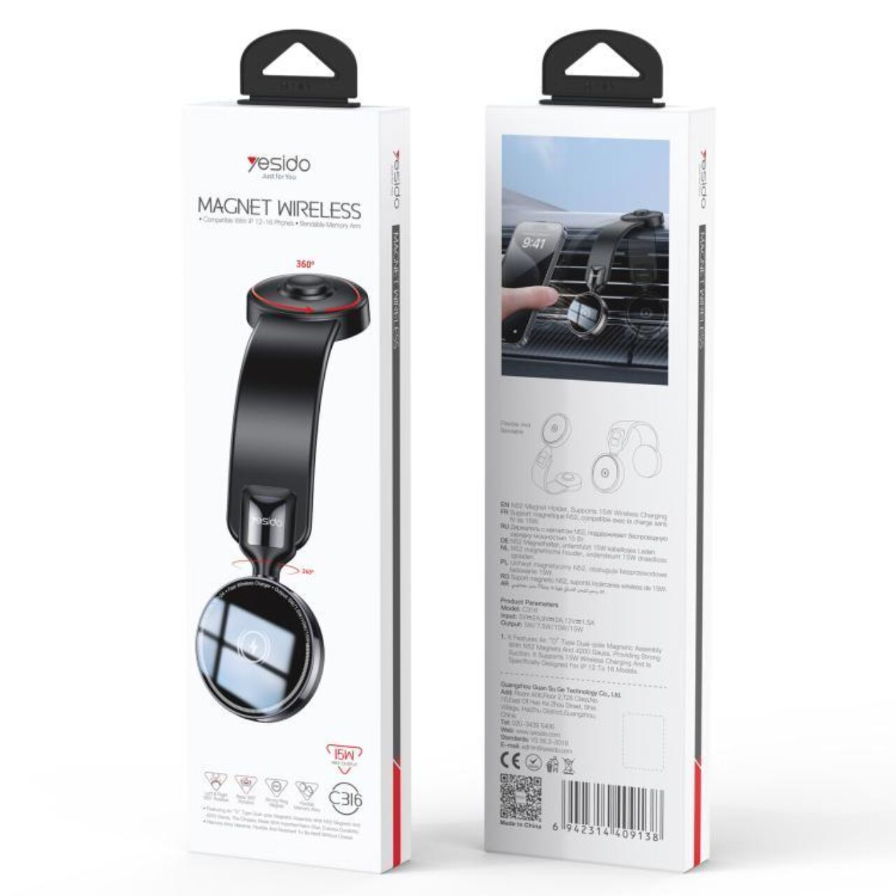 Yesido C316 15 W Magsafe Magnetic Car Wireless Charger