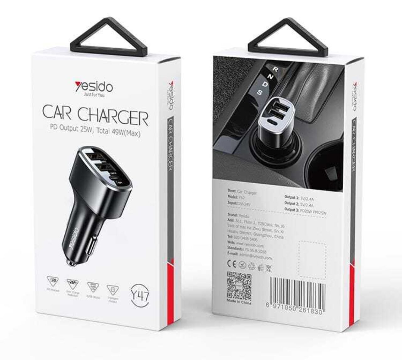 Yesido Car Charger PD output 25w49w max Y47