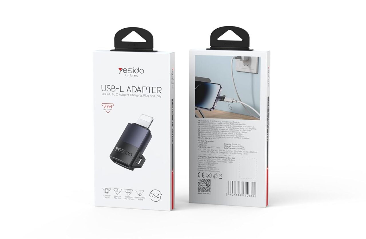 Yesido GS27 OTG Adapter Lightning to USB C 12 W Fast Charging Data Sync Compact Plug