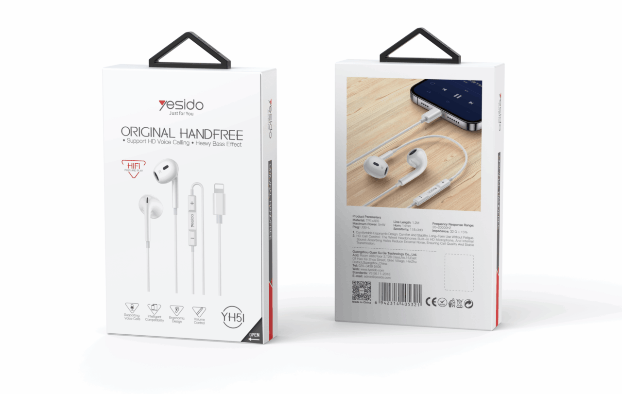 Yesido YH51 Original Handfree Lightning Connector Headphones White